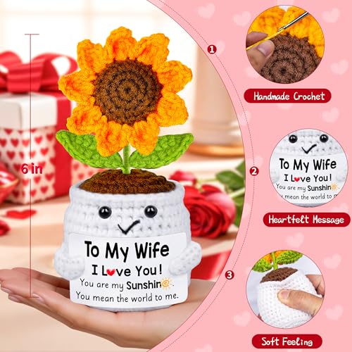 Handmade Crochet Sunflower Doll Gift for Wife with Romantic Message