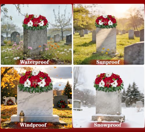 HENOMO Artificial Poinsettia Flowers for Cemetery Gravesite Christmas Decoration