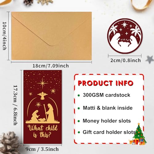 Mczan 24-Pack Nativity Christmas Money Cards with Envelopes & Stickers