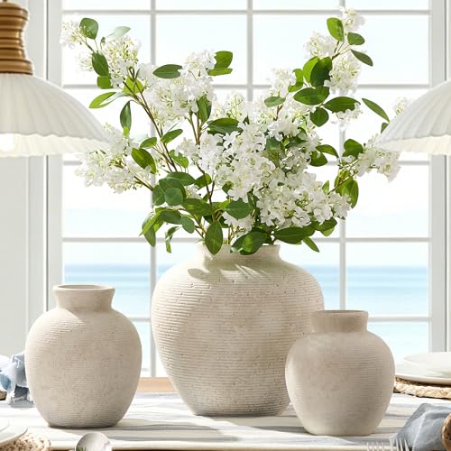 Rustic Ceramic Flower Vase - Handcrafted Farmhouse Table Decor (7.4 Inch)