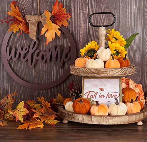 12pcs Artificial Velvet Pumpkins - Fall Thanksgiving Decor
