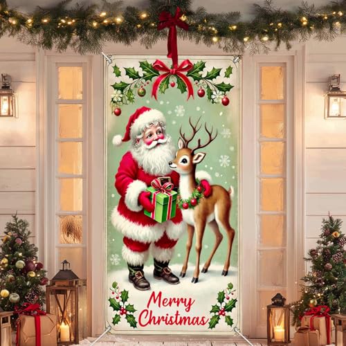 IVN Santa Reindeer Door Cover Decoration Banner 71 x 35 in - Double Sided