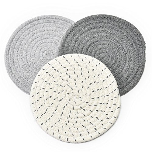 Cotton Woven Potholders and Trivets Set - 7-Inch Heat Resistant Mats (3 Pack)