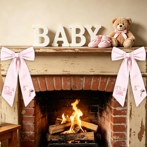 Pink Plaid Baby Shower Wreath Sash 72 x 4 Inch It's A Girl Garland Ribbon