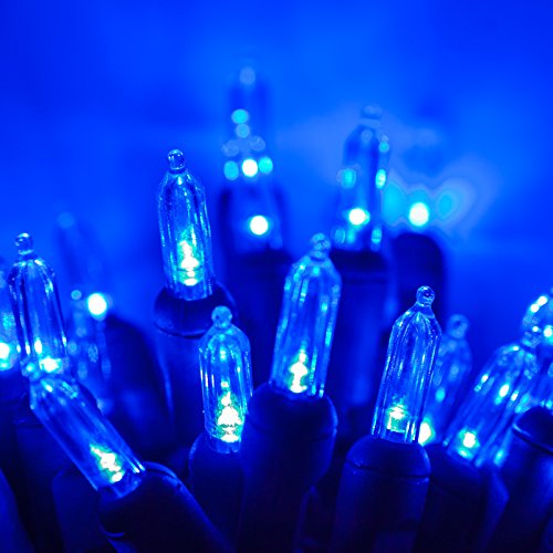 Blue LED Christmas String Lights - 50 Bulbs, 18 Ft Waterproof Indoor Outdoor