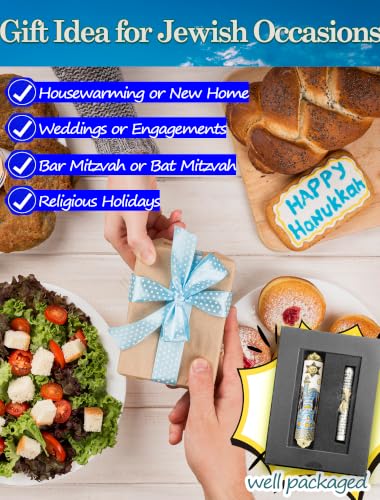 4-Inch Enamel Mezuzah Case with Scroll, Jerusalem Motif, 2-Way Install