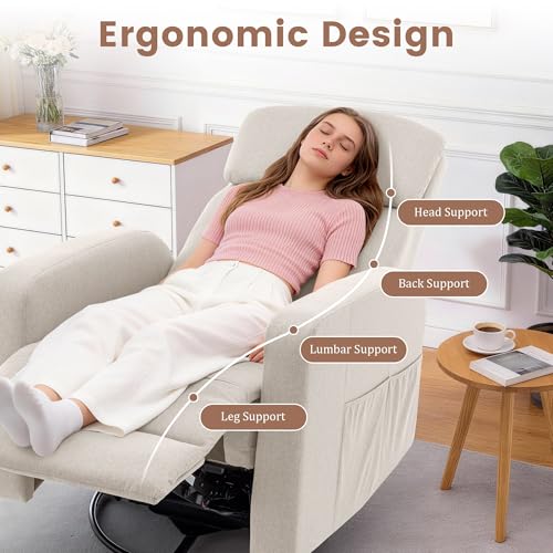 Power Swivel Rocker Recliner Chair with USB Ports and Side Pockets, Beige