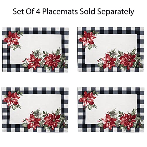 Newbridge Poinsettia Festivity Gingham Placemats Set of 4, Holiday Red
