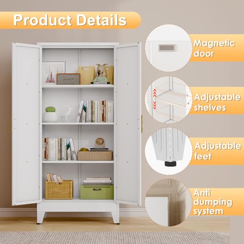 61" Metal Kitchen Pantry Storage Cabinet with 3 Adjustable Shelves, White