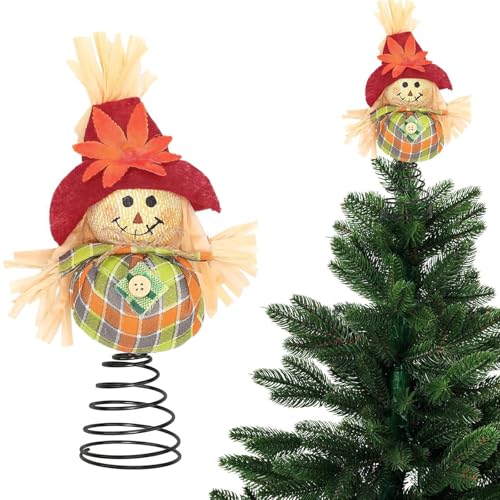 Thanksgiving Scarecrow Tree Topper - 8 Inch Harvest Fall Tree Ornament