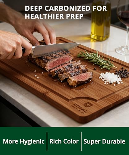 Bamboo Cutting Board Set with Deep Juice Groove & Handles - Set of 3