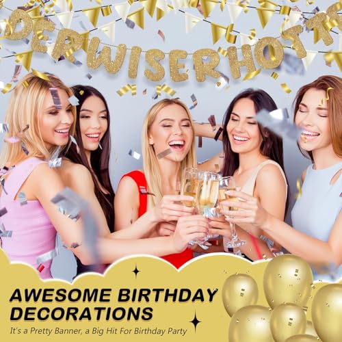 Older Wiser Hotter Glitter Banner - Pre-Strung Funny Birthday Party Decorations