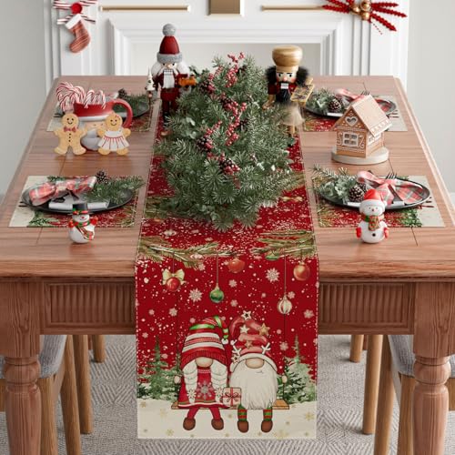 XCHI Gnome Christmas Table Runner 13x90 Inch - Winter Holiday Decor, 100% Polyester