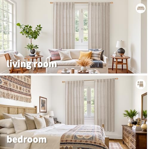 Beige Linen Light Filtering Semi Sheer Curtains - 52x72 Inch, 2 Panels