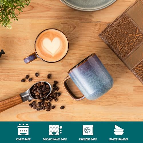 Vancasso Blue 12oz Ceramic Coffee Mugs Set of 6 - Unique Reactive Glaze, Dishwasher & Microwave Safe, Perfect for Hot Beverages