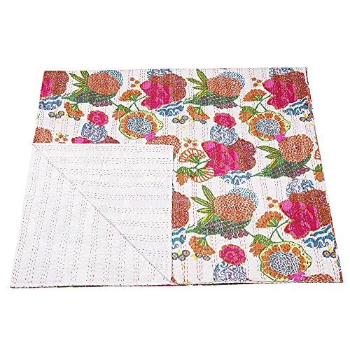Handmade Reversible Cotton Kantha Quilt - Fruit Print, Twin Size