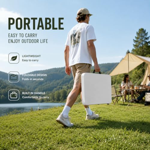 36" Folding Square Table, Portable Camping Picnic Table with Carry Handle