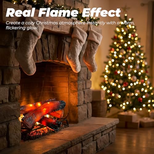 Fake Fireplace Logs 4 Pack - Flameless LED Fire Effect, 15.7 inch, Indoor Decor