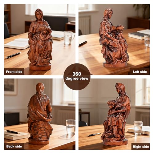 6 Inch Virgin Mary and Jesus Wooden Statue, Catholic Religious Figurine for Home & Christmas Decor