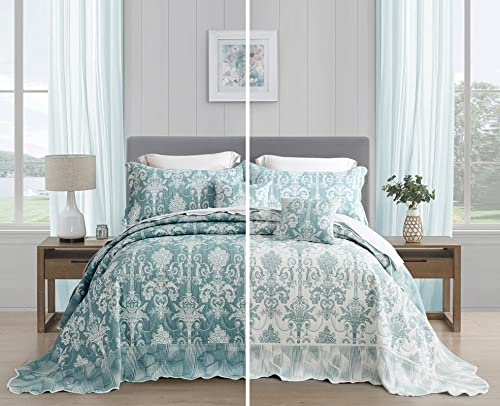 Oversized Alaskan King Bedspread Set, Soft Green Matelasse Design