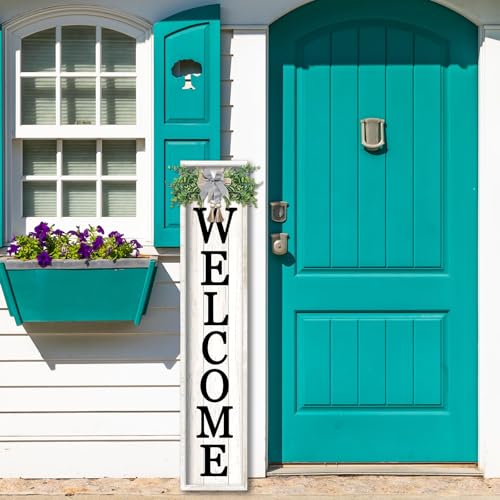 45-Inch Rustic Farmhouse Welcome Sign for Porch, White Wood Vertical Leaner