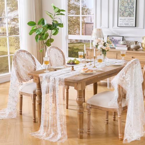 White Silver 3-Piece 29x120 Inch Metallic Foil Tulle Table Runners for Weddings & Parties
