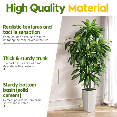 5FT Artificial Dracaena Tree with White Planter - Indoor Fake Plant