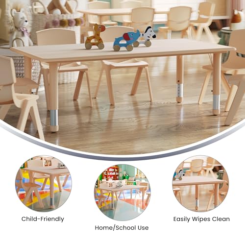 Kids Plastic Activity Table Set of 1 - Natural Finish, Adjustable Height, Seats 6