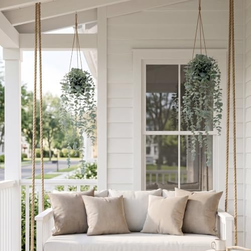 Artificial Hanging Eucalyptus Plant in Pot, Sage Green Faux Potted Vine