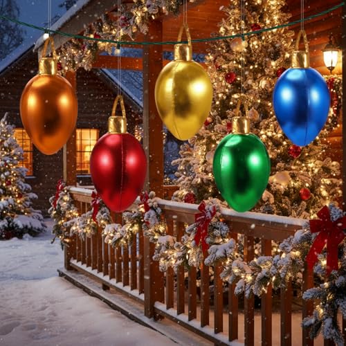 Charnoel 5 Pack 11.8in Christmas Inflatable Bulb Ornaments with Glitter Cloth Cover – Classic