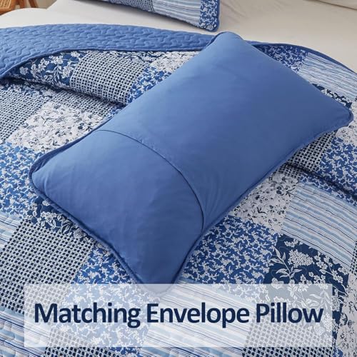 California King Blue Floral Quilt Set - 3 Piece Reversible Bedding