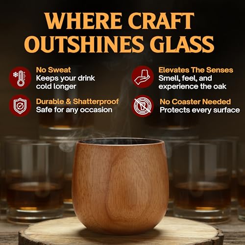 Oaksip Charred Wooden Bourbon Glass 2 Pack - Whiskey Glasses for Men & Gifts