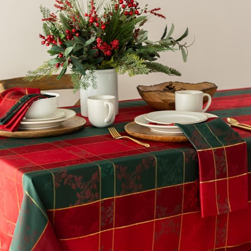 Benson Mills Holly Glimmer 60 x 104 Rectangular Tablecloth – Red Metallic Jacquard