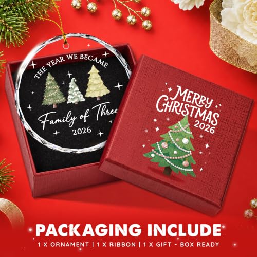 Family of Three Baby's First Christmas Ornament - 2026 - New Mom & Dad Gift - Variation 03