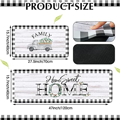 2-Piece Farmhouse Kitchen Rug Set, Buffalo Plaid Non-Slip Floor Mats
