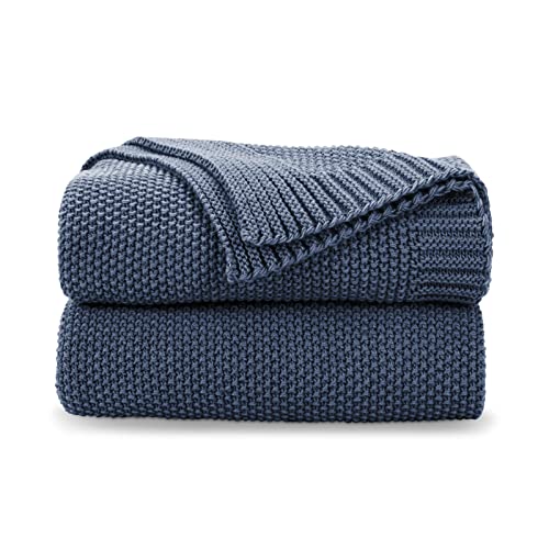 Dusty Blue Seed Stitch Throw Blanket, 50x60 Inch Soft Knit Blanket
