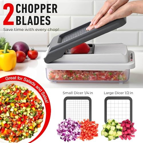 Vegetable Chopper and Mandoline Slicer - Food Dicer with Container & 6 Blades