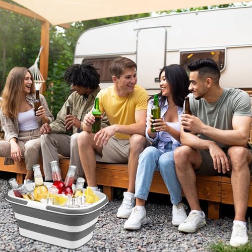 Grey Zoketriton Collapsible Ice Buckets for Parties, Wine & Drink Cooler, Foldable Beverage Tub, Large Capacity