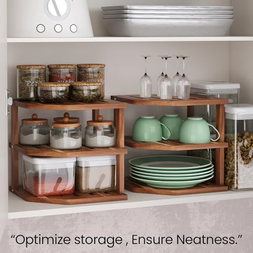 3-Tier Acacia Wood Corner Shelf for Kitchen Countertop and Cabinet Storage
