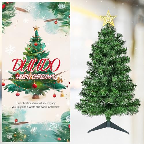 3ft Hinged Artificial Christmas Tree - Tabletop Decor with Metal Base
