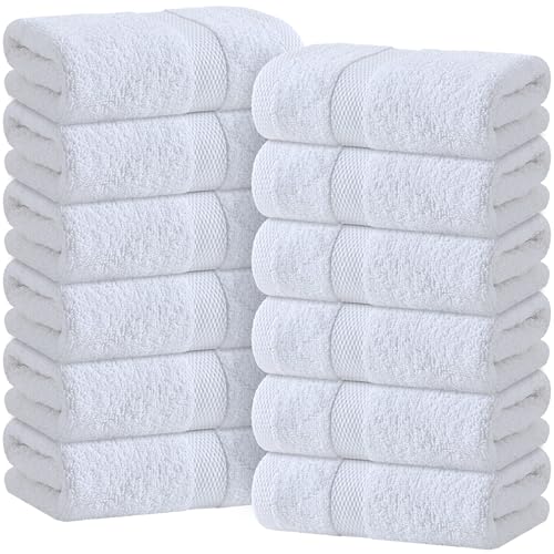 100% Cotton White Hand Towels 16x27 Inches - 12 Pack Quick Dry Towels
