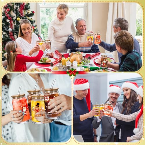 Christmas Glass Cups Set - 12 Pcs 16 oz Tumbler with Santa Gift & Accessories