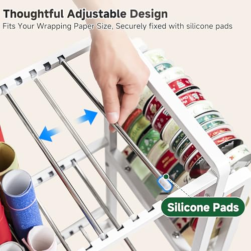 Rolling Gift Wrap Station & Wrapping Paper Storage Cart with 9 Rods