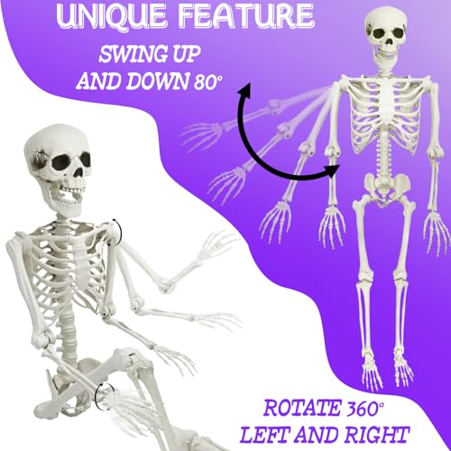 Life-Size Halloween Skeleton Decor with Posable Joints & Glowing Eyes - 5.9ft