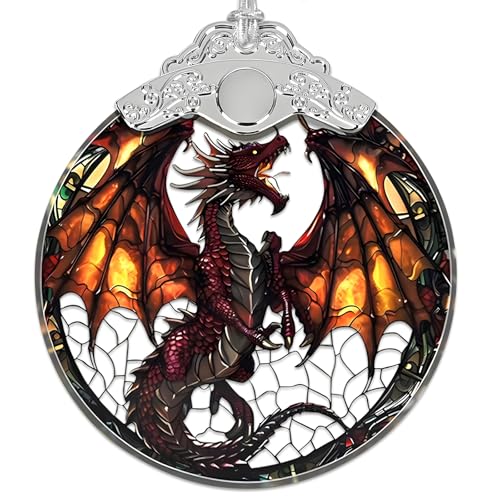 GMEMNOV Hand-Painted Stained Glass Dragon Christmas Ornament - Flying Dragon Holiday Decor
