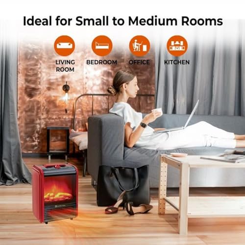 Electric Mini Fireplace Space Heater with 3D Flame and Safety Tip-Over Switch