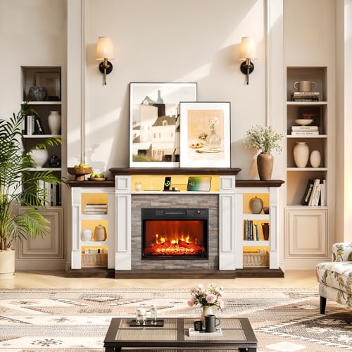 72-Inch LED Electric Fireplace TV Stand with Outlets & Storage