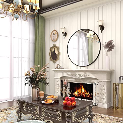 30-Inch Round Wall Mirror with Brushed Metal Frame, Black Circle Mirror