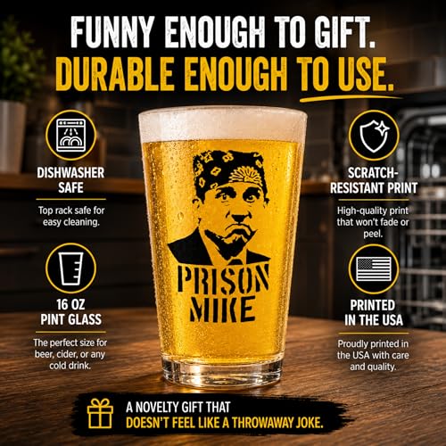 Funny Prison Character Pint Beer Glass - 16 Oz Novelty Drinking Glass