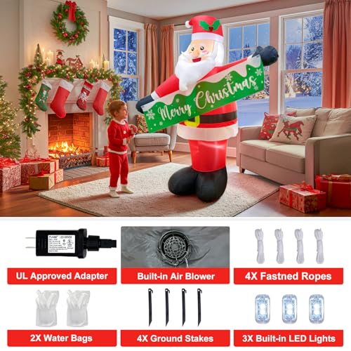 OurWarm 6 FT Santa Claus Inflatable with Detachable Banner - Outdoor Xmas Yard Decoration